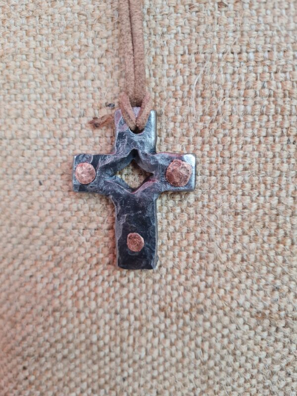 Hand Forged Cross Pendant With Copper Rivets