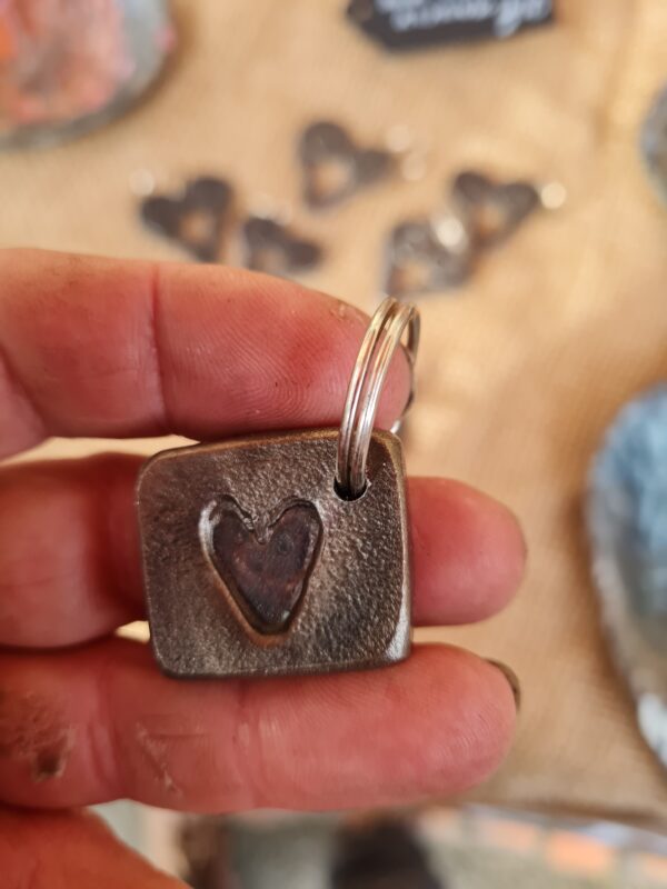 Hand Forged, Stamped Heart Keyring