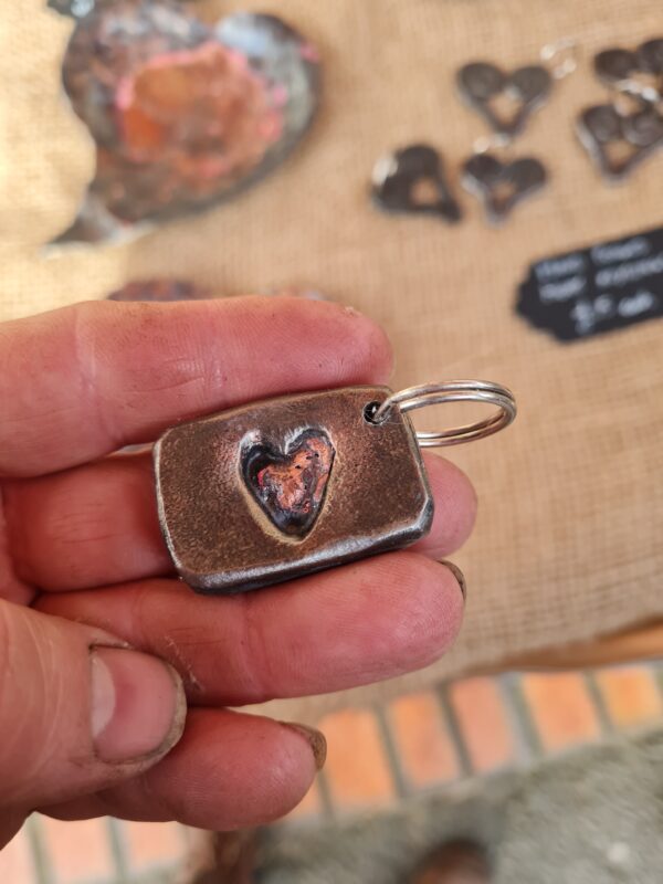 Hand Forged, Stamped Heart Keyring - Image 2